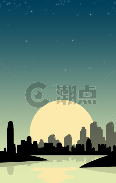 手绘-城市静谧的夜空图片素材免费下载