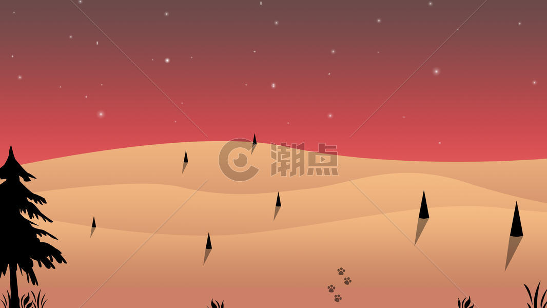 手绘-夜空下的寂静沙漠图片素材免费下载