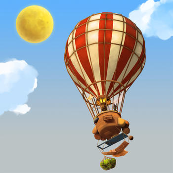创意手绘-热气球飞行在天空图片素材免费下载