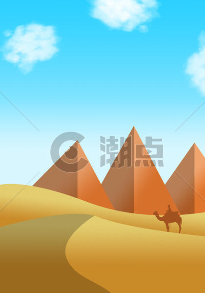 手绘-沙漠蓝天下的骆驼图片素材免费下载