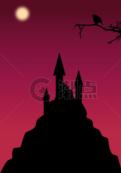 手绘-童话中的城堡与乌鸦图片素材免费下载