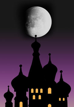 手绘-月夜下的城堡图片素材免费下载