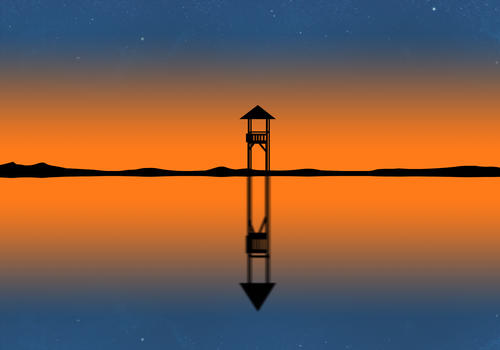 傍晚的水天一色=星空与湖面图片素材免费下载