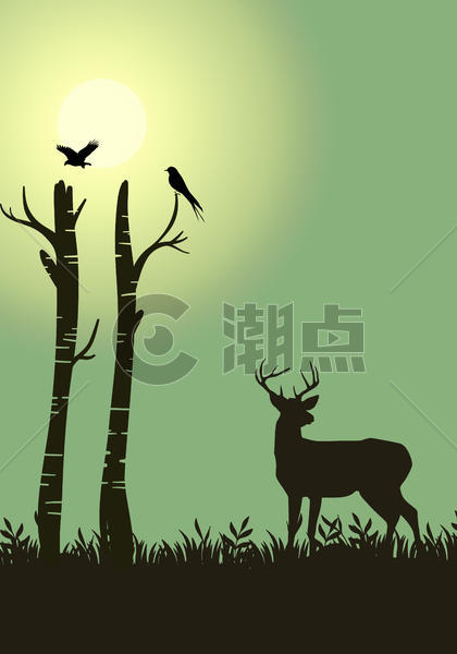剪影-鹿与大自然图片素材免费下载