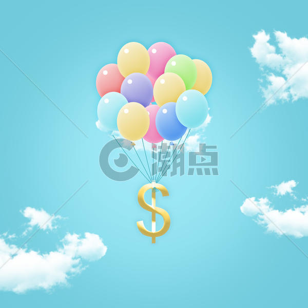 被气球带上天的美元符号图片素材免费下载