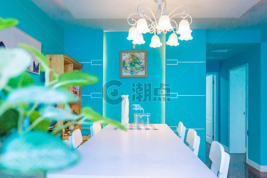 蓝色简约餐厅室内设计图片素材免费下载