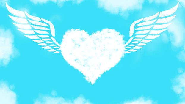 天空创意云朵-爱心翅膀图片素材免费下载