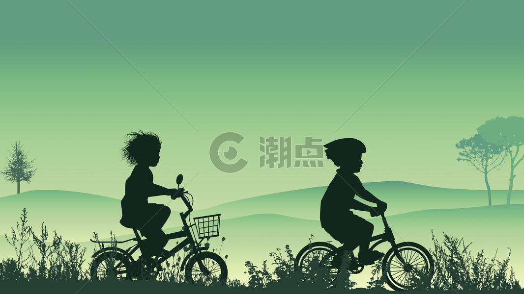 剪影-乡间骑自行车的小孩图片素材免费下载