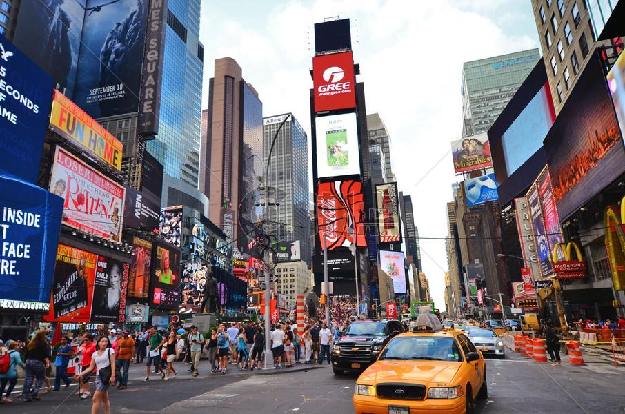 美国纽约时代广场黄色计程车图片素材免费下载