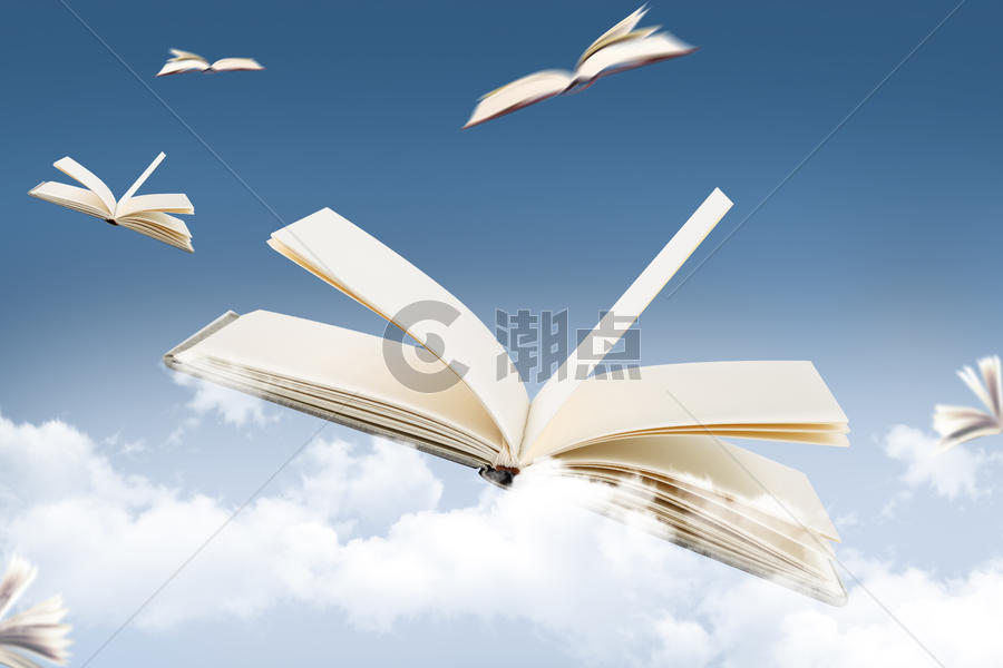 天空中飞翔的书本图片素材免费下载