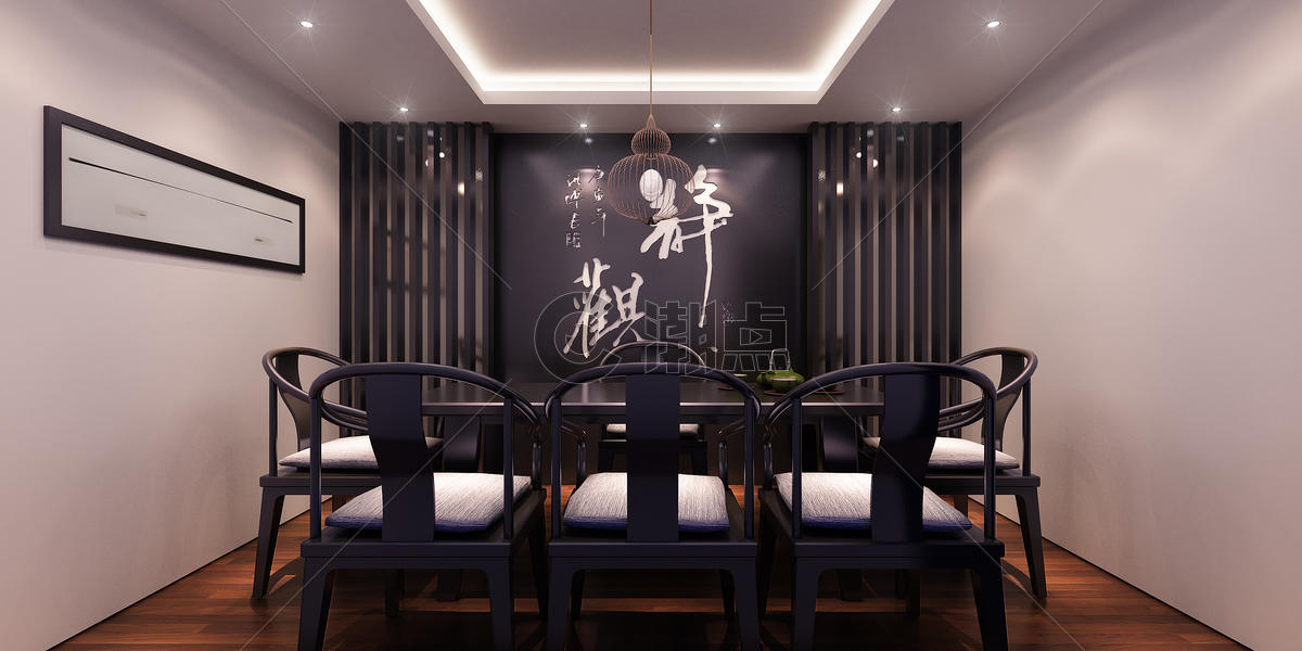 新中式风格装修茶室室内图图片素材免费下载