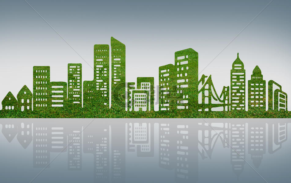 绿色背景城市建筑图片素材免费下载