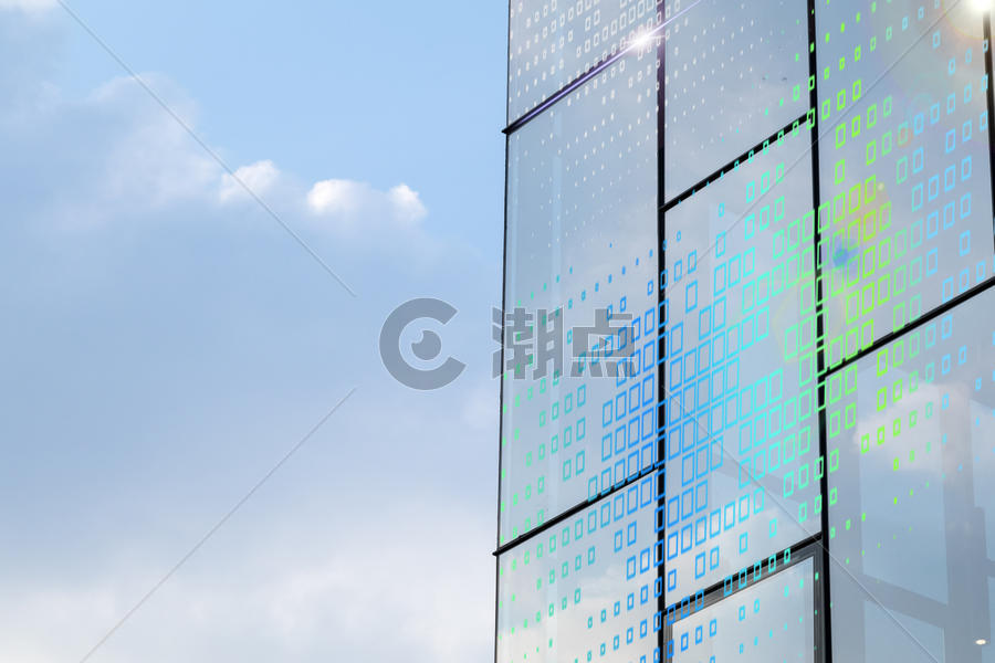 信息光束与玻璃建筑图片素材免费下载