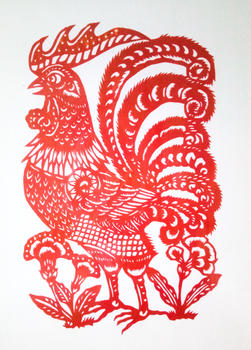 传统红色手工剪纸公鸡图片素材免费下载