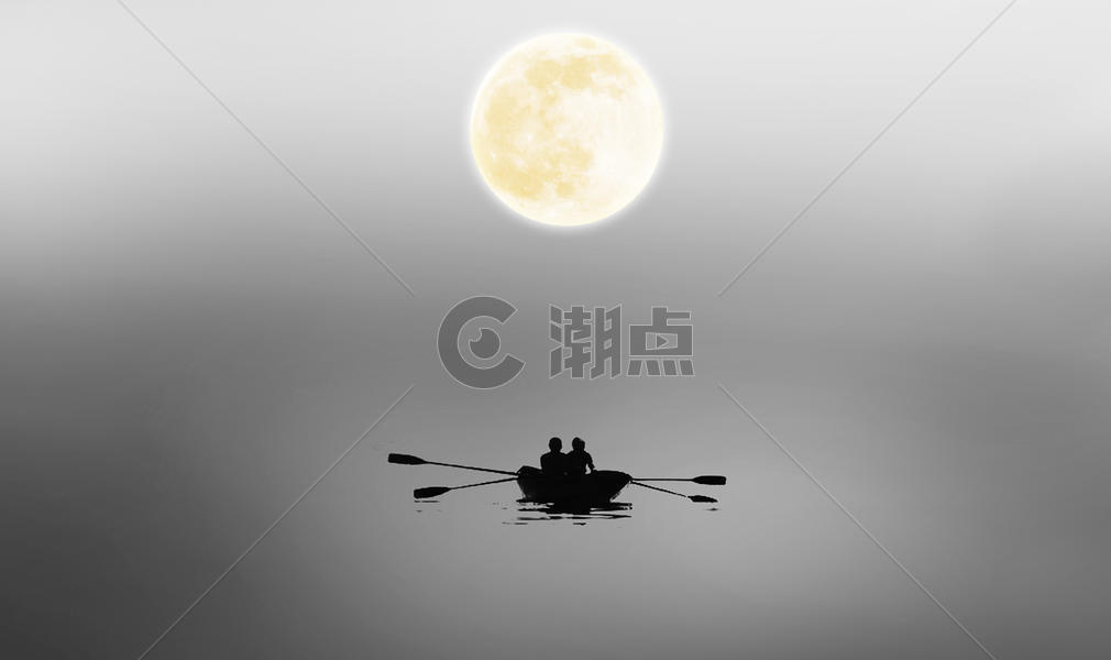 月光下的划船人图片素材免费下载