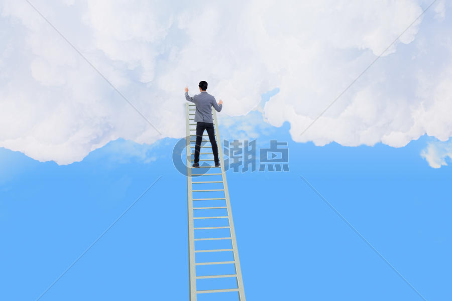 站在梯子上抚摸云层商务人图片素材免费下载