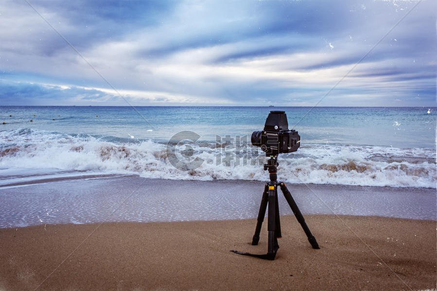海与天空与相机图片素材免费下载