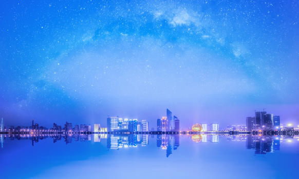梦幻星空下的钱江新城夜景图片素材免费下载