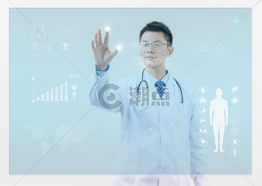 医生滑动大屏做疾病统计图片素材免费下载