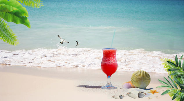 夏日海边沙滩冷饮图片素材免费下载