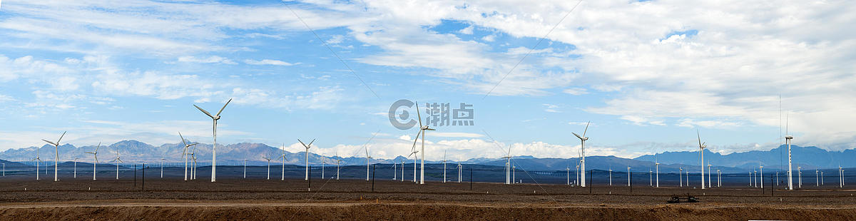 新疆草原风车风力发电资源利用全景图片素材免费下载