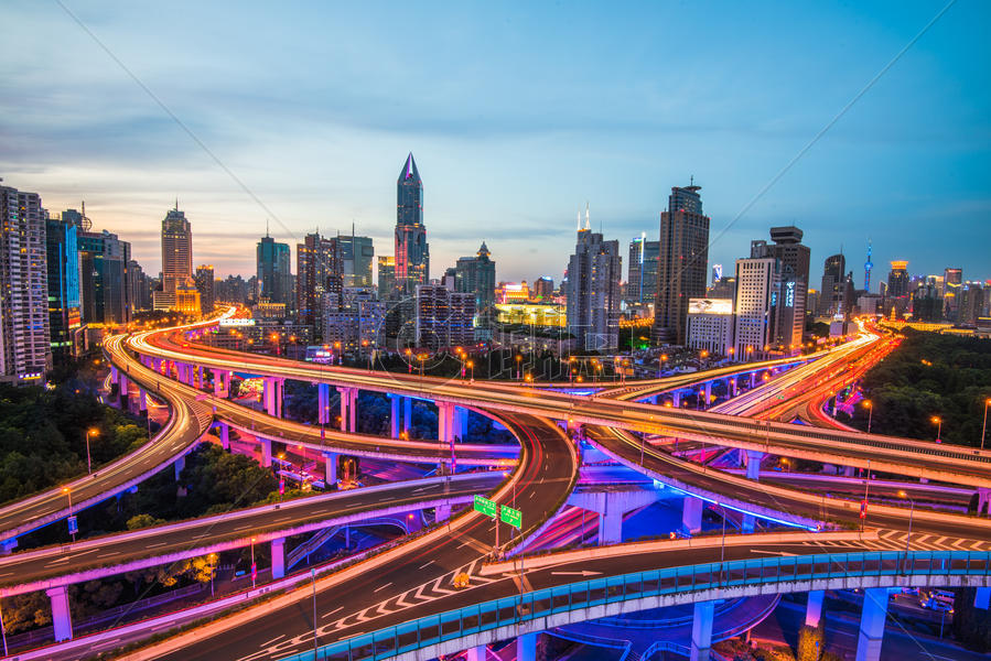 上海城市环形高架立交桥夜景图片素材免费下载