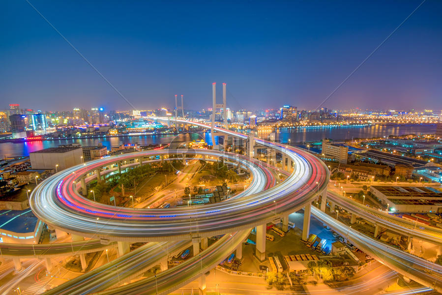 上海城市环形立交桥傍晚夜景-南浦大桥图片素材免费下载