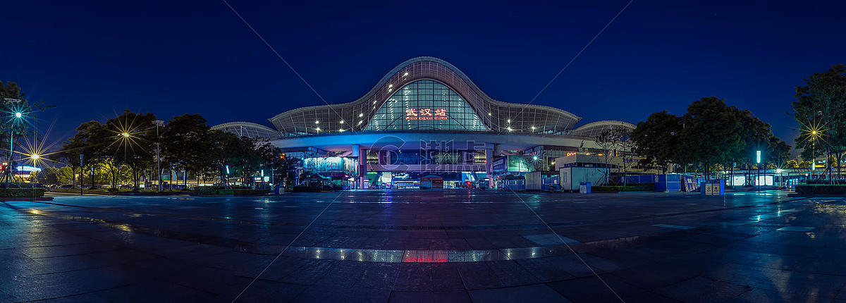 中国第一高铁站武汉站夜景全貌图片素材免费下载