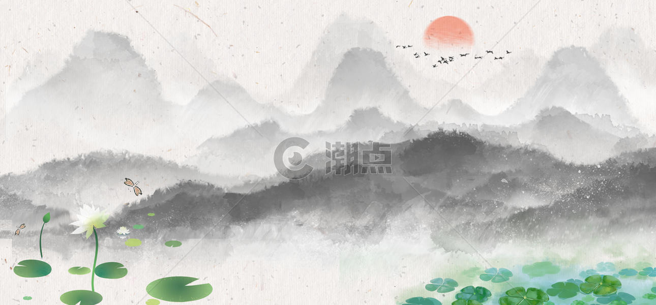中国风荷花水墨背景图片素材免费下载