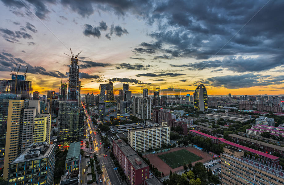 夕阳下的北京cbd图片素材免费下载