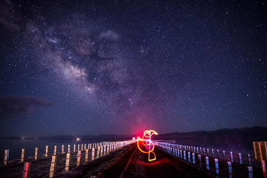 茶卡盐湖的璀璨星空图片素材免费下载