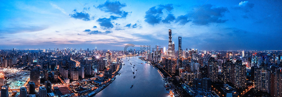 航拍上海城市夜景图片素材免费下载