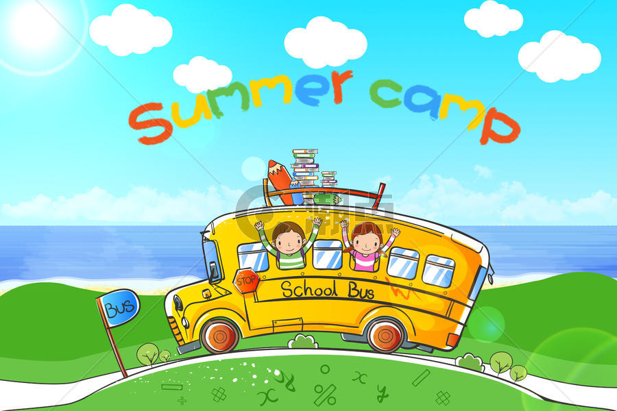 暑假夏令营校车学生出游图片素材免费下载