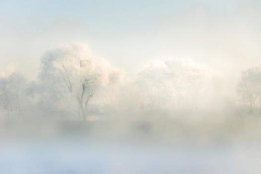松花江上清晨的雾凇图片素材免费下载