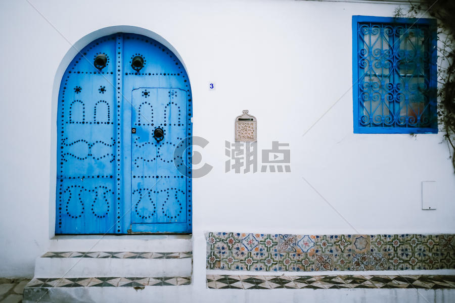 北非突尼斯蓝白小镇图片素材免费下载
