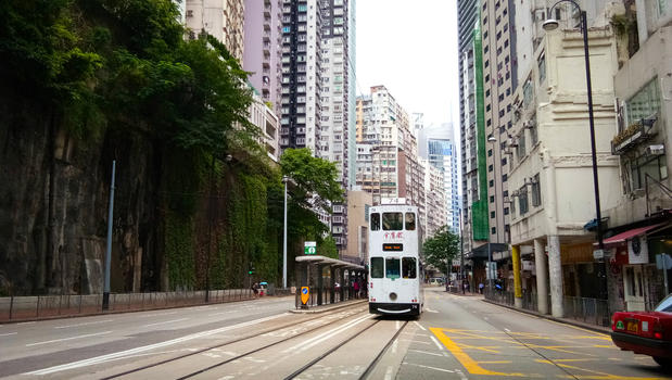 香港城市街景公交车叮叮车老电车图片素材免费下载