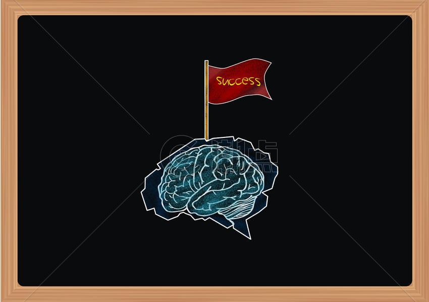 黑板上大脑上的成功旗帜图片素材免费下载