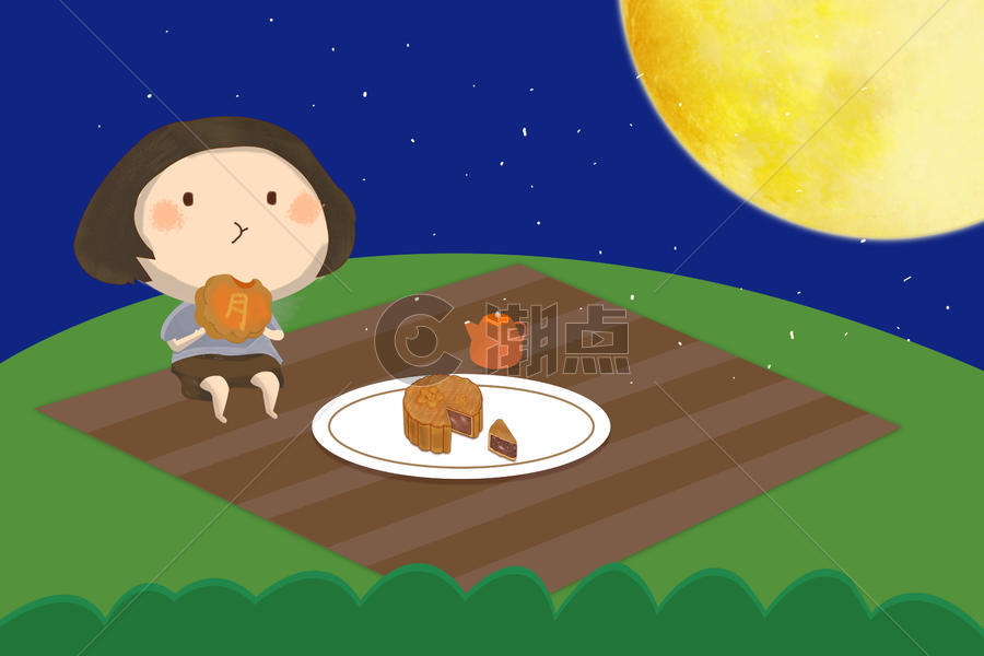 中秋吃月饼插画图片素材免费下载
