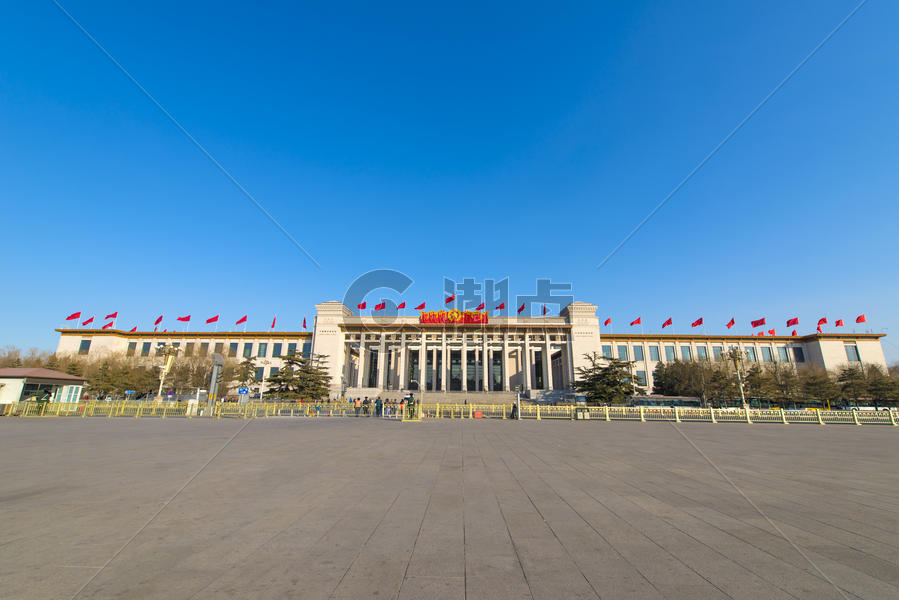 蓝天下的北京人民大会堂图片素材免费下载