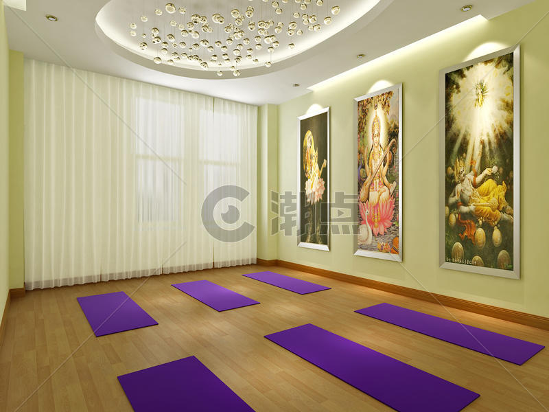 高档会所的瑜伽教室效果图图片素材免费下载