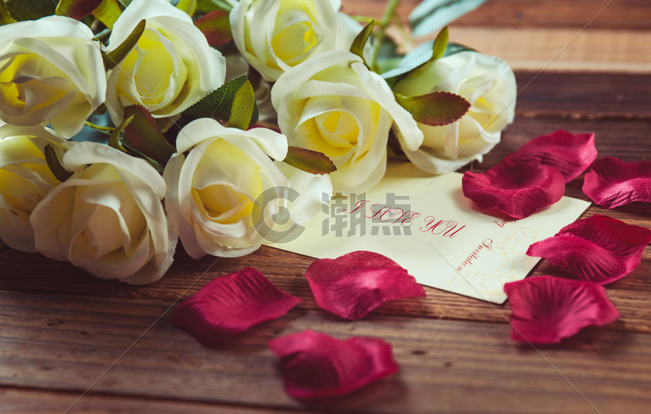 玫瑰花与贺卡图片素材免费下载