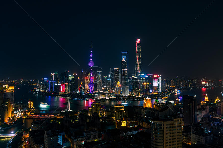 俯瞰上海城市夜景图片素材免费下载