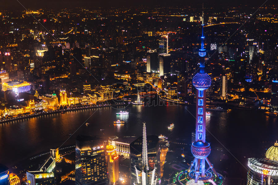 俯瞰上海城市夜景图片素材免费下载