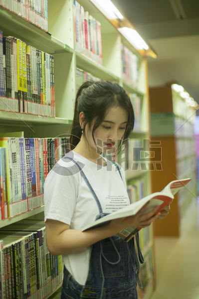 学校图书馆里女同学在认真学习看书图片素材免费下载