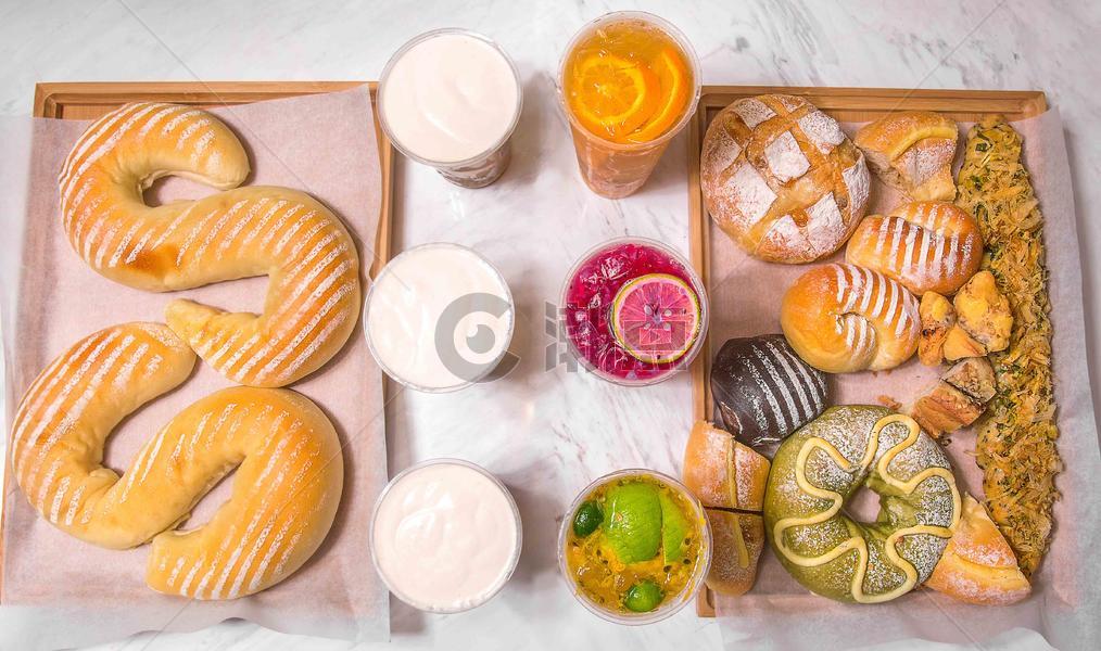 甜甜圈欧式面包果茶下午茶图片素材免费下载