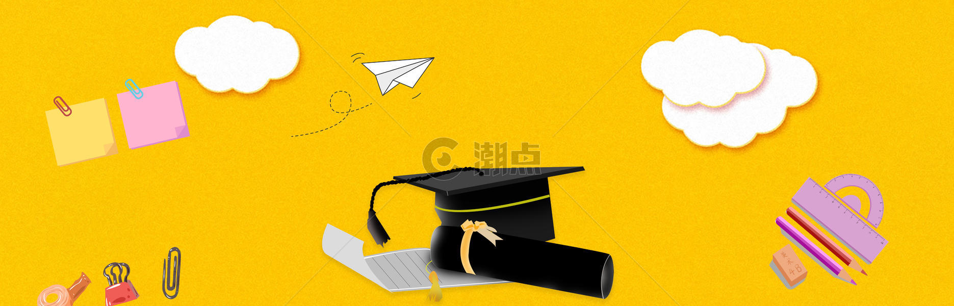 黄色背景与学士帽图片素材免费下载