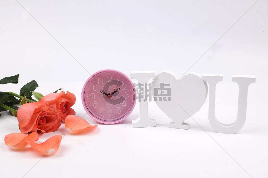 闹钟love和玫瑰鲜花图片素材免费下载