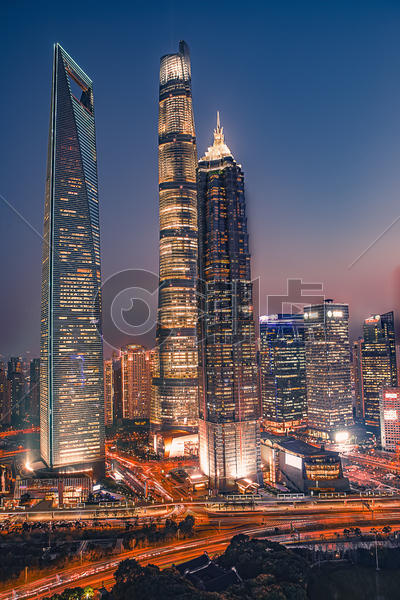 上海地标三件套夜景图片素材免费下载
