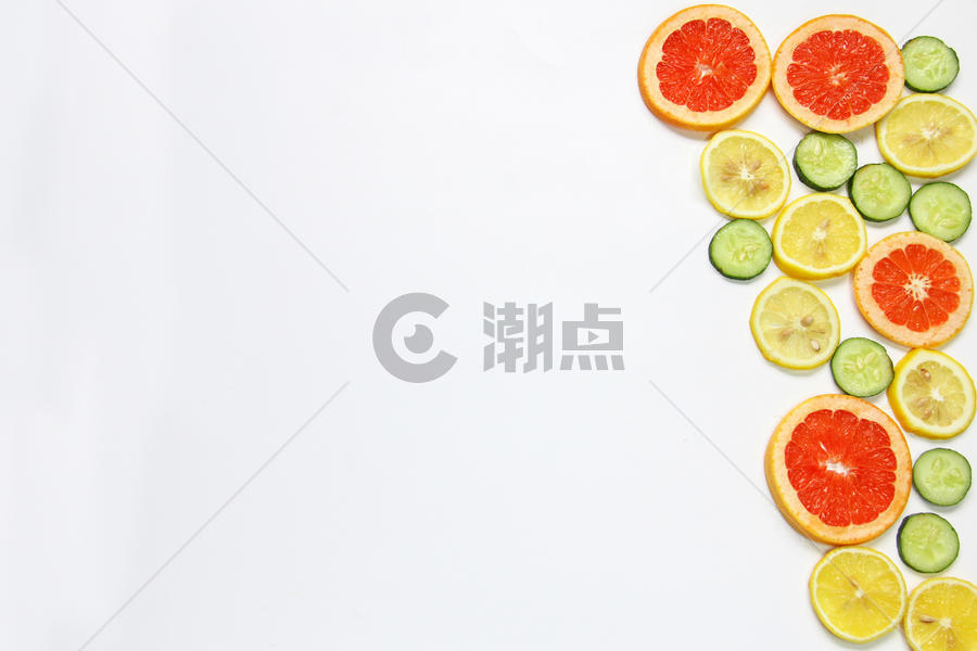 柠檬西柚黄瓜片夏季水果静物留白素材图片素材免费下载