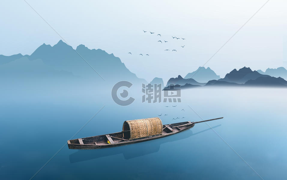 山水船背景素材图片素材免费下载